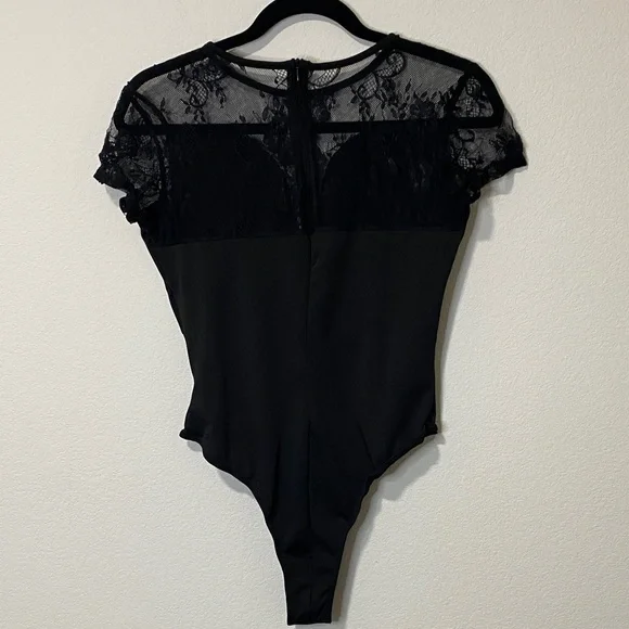 Women’s Black Lace Bodysuit Sexy See Through Top - Picture 2 of 4